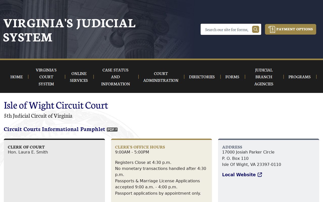 Isle of Wight County criminal court records on the Circuit Court page