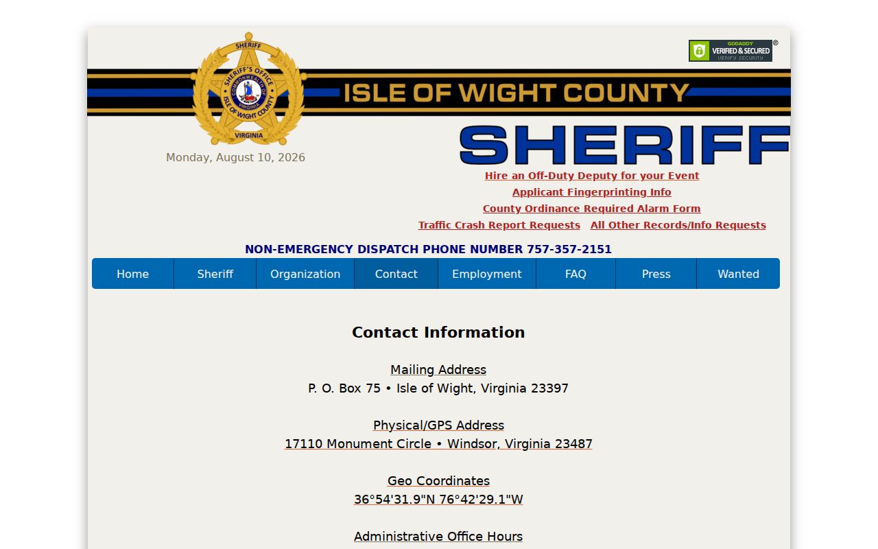 Isle of Wight County criminal records campus contact page