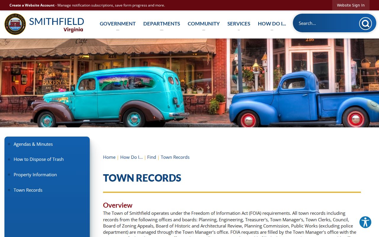 Smithfield criminal records town and police FOIA routes