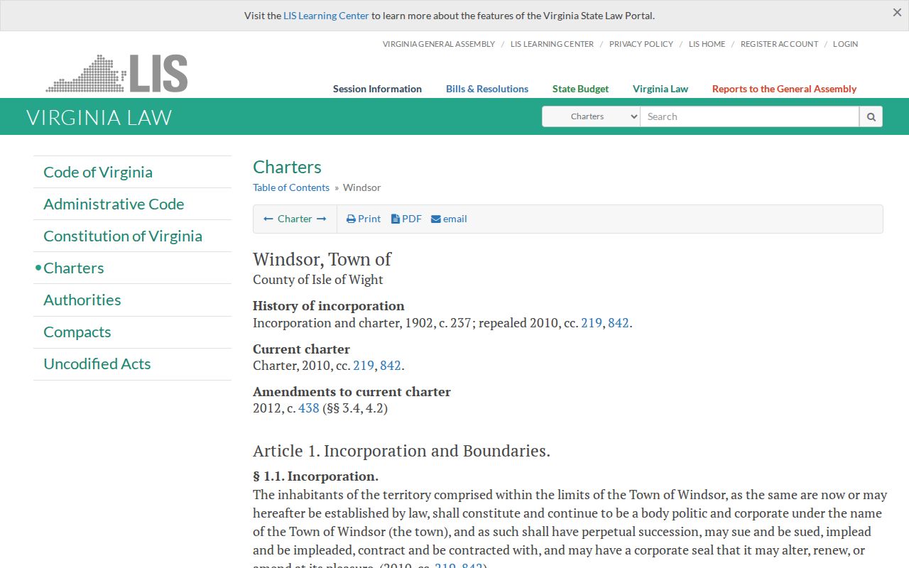 Windsor criminal records official town charter source